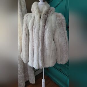 Vintage Jordache Women's White Hooded Faux Fur Teddy Jacket